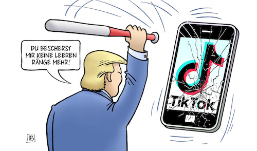 Cartoon: Trump und TikTok (medium) by Harm Bengen tagged trump,wahlkampf,leere,ränge,tiktok,app,smartphone,baseballschläger,usa,verbot,harm,bengen,cartoon,karikatur,trump,wahlkampf,leere,ränge,tiktok,app,smartphone,baseballschläger,usa,verbot,harm,bengen,cartoon,karikatur