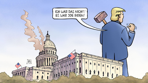 Cartoon: Trumps Kapitolsturm (medium) by Harm Bengen tagged trump,kapitolsturm,biden,schuld,hammer,gerichtsverfahren,harm,bengen,cartoon,karikatur,trump,kapitolsturm,biden,schuld,hammer,gerichtsverfahren,harm,bengen,cartoon,karikatur