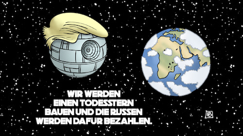 Cartoon: Trumps Raketenpläne (medium) by Harm Bengen tagged trump,usa,raketenpläne,star,wars,todesstern,weltraum,erde,krieg,bedrohung,russen,mauer,bezahlen,harm,bengen,cartoon,karikatur,trump,usa,raketenpläne,star,wars,todesstern,weltraum,erde,krieg,bedrohung,russen,mauer,bezahlen,harm,bengen,cartoon,karikatur