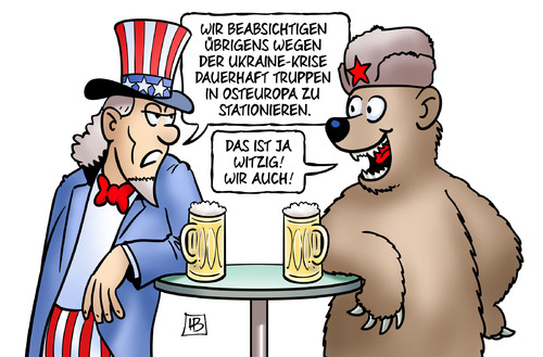 Cartoon: Truppen in Osteuropa (medium) by Harm Bengen tagged truppen,osteuropa,uncle,sam,bär,nato,teilung,referendum,wahl,sanktionen,armee,soldaten,umsturz,maidan,ukraine,eu,russland,putin,europa,usa,aufstand,putsch,krieg,revolte,kiew,harm,bengen,cartoon,karikatur,truppen,osteuropa,uncle,sam,bär,nato,teilung,referendum,wahl,sanktionen,armee,soldaten,umsturz,maidan,ukraine,eu,russland,putin,europa,usa,aufstand,putsch,krieg,revolte,kiew,harm,bengen,cartoon,karikatur