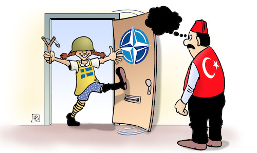 Cartoon: Türkei-Schweden-NATO (medium) by Harm Bengen tagged türkei,schweden,nato,erweiterung,beitritt,tür,widerspruch,kurden,pippi,langstrumpf,russland,ukraine,krieg,harm,bengen,cartoon,karikatur,türkei,schweden,nato,erweiterung,beitritt,tür,widerspruch,kurden,pippi,langstrumpf,russland,ukraine,krieg,harm,bengen,cartoon,karikatur