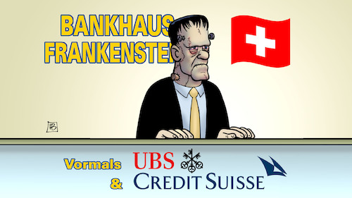 Cartoon: UBS schluckt Credit Suisse (medium) by Harm Bengen tagged ubs,credit,suisse,banken,fusion,frankenstein,monster,bankenkrise,harm,bengen,cartoon,karikatur,ubs,credit,suisse,banken,fusion,frankenstein,monster,bankenkrise,harm,bengen,cartoon,karikatur