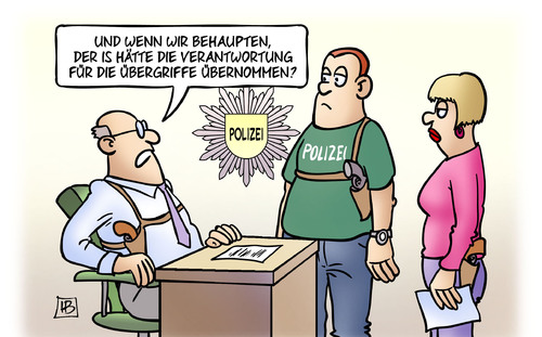 Cartoon: Übergriffe und Polizei (medium) by Harm Bengen tagged polizei,is,terror,verantwortung,uebergriffe,sexuelle,belästigung,diebstahl,raub,köln,harm,bengen,cartoon,karikatur,polizei,is,terror,verantwortung,uebergriffe,sexuelle,belästigung,diebstahl,raub,köln,harm,bengen,cartoon,karikatur