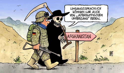 Cartoon: Umgangssprachlich (medium) by Harm Bengen tagged umgangssprachlich,sprache,afghanistan,kandahar,kundus,guttenberg,verteidigungsminister,krieg,bundeswehr,taliban,karsai,isaf,aufstand,einsatz,militaer,tod,vernichtung,untergang,alternativlos,umgangssprachlich,sprache,afghanistan,kandahar,kundus,guttenberg,verteidigungsminister,krieg,bundeswehr,taliban,karsai,militär,untergang,vernichtung