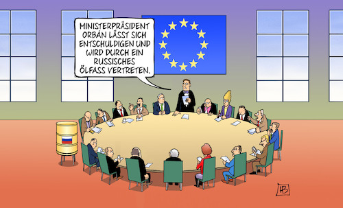 Cartoon: Ungarn und Öl-Embargo (medium) by Harm Bengen tagged ministerpräsident,orban,russisches,ölfass,eu,europa,gipfel,sanktionen,ukraine,krieg,harm,bengen,cartoon,karikatur,ministerpräsident,orban,russisches,ölfass,eu,europa,gipfel,sanktionen,ukraine,krieg,harm,bengen,cartoon,karikatur