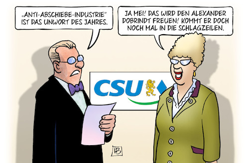 Cartoon: Unwort 2018 (medium) by Harm Bengen tagged anti,abschiebe,industrie,unwort,des,jahres,csu,alexander,dobrindt,schlagzeilen,harm,bengen,cartoon,karikatur,anti,abschiebe,industrie,unwort,des,jahres,csu,alexander,dobrindt,schlagzeilen,harm,bengen,cartoon,karikatur