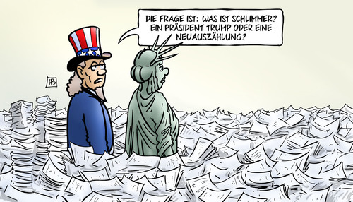 Cartoon: US-Neuauszählungen (medium) by Harm Bengen tagged usa,neuauszählungen,wahl,stimmen,präsident,trump,wahlbetrug,stimmzettel,clinton,uncle,sam,freiheitsstatue,harm,bengen,cartoon,karikatur,usa,neuauszählungen,wahl,stimmen,präsident,trump,wahlbetrug,stimmzettel,clinton,uncle,sam,freiheitsstatue,harm,bengen,cartoon,karikatur