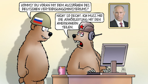 Cartoon: USA-Spionage (medium) by Harm Bengen tagged ausspähen,deutsches,verteidigungsministeriums,abhörleitung,amerikaner,usa,spionage,pentagon,leaks,bären,russland,ukraine,krieg,harm,bengen,cartoon,karikatur,ausspähen,deutsches,verteidigungsministeriums,abhörleitung,amerikaner,usa,spionage,pentagon,leaks,bären,russland,ukraine,krieg,harm,bengen,cartoon,karikatur