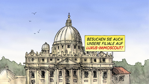 Cartoon: Vatikan-Immobilien (medium) by Harm Bengen tagged vatikan,immobilien,papst,finanzskandal,petersdom,luxusimmobilien,immoscout,kirche,harm,bengen,cartoon,karikatur,vatikan,immobilien,papst,finanzskandal,petersdom,luxusimmobilien,immoscout,kirche,harm,bengen,cartoon,karikatur