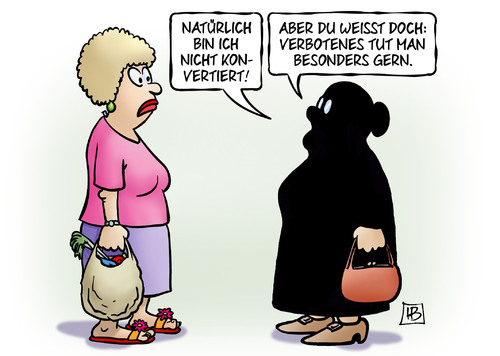 Cartoon: Verbotenes (medium) by Harm Bengen tagged konvertiert,burka,verbot,verbotenes,susemil,harm,bengen,cartoon,karikatur,konvertiert,burka,verbot,verbotenes,susemil,harm,bengen,cartoon,karikatur