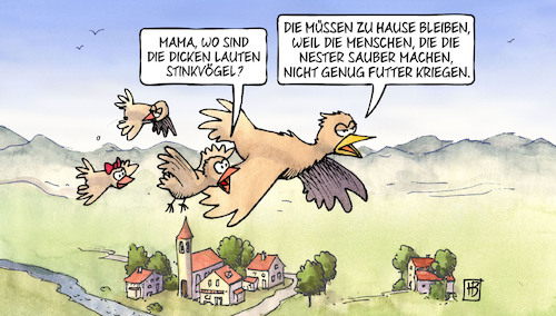 Cartoon: Verdi-Flughafenstreik (medium) by Harm Bengen tagged nester,vögel,stinkvögel,flugzeuge,menschen,futter,flugausfall,streik,flughafen,verdi,harm,bengen,cartoon,karikatur,nester,vögel,stinkvögel,flugzeuge,menschen,futter,flugausfall,streik,flughafen,verdi,harm,bengen,cartoon,karikatur