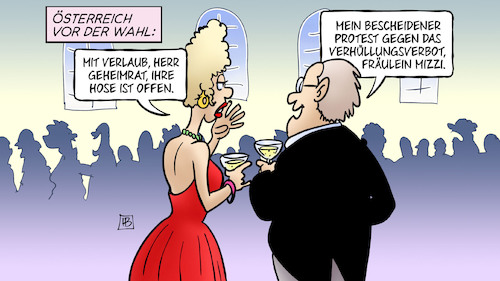 Cartoon: Verhüllungsverbot (medium) by Harm Bengen tagged verhüllungsverbot,burka,österreich,wahl,rechtspopulismus,geheimrat,hose,offen,protest,ball,harm,bengen,cartoon,karikatur,verhüllungsverbot,burka,österreich,wahl,rechtspopulismus,geheimrat,hose,offen,protest,ball,harm,bengen,cartoon,karikatur