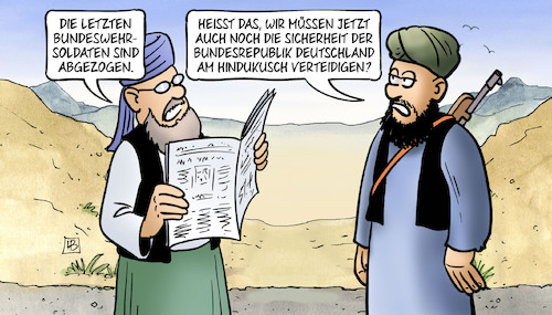 Cartoon: Verteidigung am Hindukusch (medium) by Harm Bengen tagged verteidigung,hindukusch,struck,bundeswehrsoldaten,abzug,afghanistan,taliban,zeitung,lesen,sicherheit,bundesrepublik,deutschland,verteidigen,krieg,harm,bengen,cartoon,karikatur,verteidigung,hindukusch,struck,bundeswehrsoldaten,abzug,afghanistan,taliban,zeitung,lesen,sicherheit,bundesrepublik,deutschland,verteidigen,krieg,harm,bengen,cartoon,karikatur