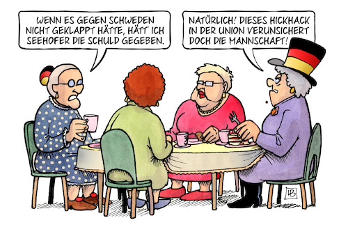 Cartoon: Verunsicherung (medium) by Harm Bengen tagged verunsicherung,schweden,fussball,wm,fans,susemil,kaffekränzchen,schuld,hickhack,mannschaft,seehofer,merkel,unionsstreit,cdu,csu,harm,bengen,cartoon,karikatur,verunsicherung,schweden,fussball,wm,fans,susemil,kaffekränzchen,schuld,hickhack,mannschaft,seehofer,merkel,unionsstreit,cdu,csu,harm,bengen,cartoon,karikatur