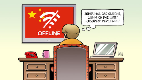 Cartoon: Videokonferenz mit China (medium) by Harm Bengen tagged videokonferenz,china,regierungskonsultationen,merkel,uiguren,menschenrechte,offline,internet,harm,bengen,cartoon,karikatur,videokonferenz,china,regierungskonsultationen,merkel,uiguren,menschenrechte,offline,internet,harm,bengen,cartoon,karikatur