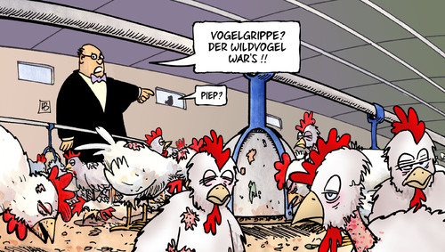 Cartoon: Vogelgrippe (medium) by Harm Bengen tagged stallpflicht,vogelgrippe,wildvogel,virus,erkrankung,massentierhaltung,puten,enten,stall,gefluegel,nutztiere,ernaehrung,harm,bengen,cartoon,karikatur,stallpflicht,vogelgrippe,wildvogel,virus,erkrankung,massentierhaltung,puten,enten,stall,gefluegel,nutztiere,ernaehrung,harm,bengen,cartoon,karikatur