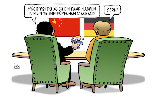 Cartoon: Voodoo (medium) by Harm Bengen tagged voodoo,nadeln,trump,püppchen,merkel,deutschland,china,handelskrieg,usa,harm,bengen,cartoon,karikatur,voodoo,nadeln,trump,püppchen,merkel,deutschland,china,handelskrieg,usa,harm,bengen,cartoon,karikatur