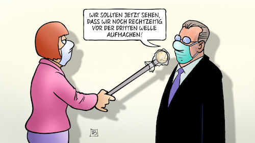 Cartoon: Vor dritter Welle (medium) by Harm Bengen tagged dritte,welle,aufmachen,lockerungen,corona,interview,harm,bengen,cartoon,karikatur,dritte,welle,aufmachen,lockerungen,corona,interview,harm,bengen,cartoon,karikatur