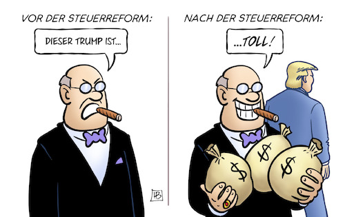 Cartoon: Vor und nach der Steuerreform (medium) by Harm Bengen tagged trump,steuerreform,reiche,usa,präsident,gewinn,harm,bengen,cartoon,karikatur,trump,steuerreform,reiche,usa,präsident,gewinn,harm,bengen,cartoon,karikatur