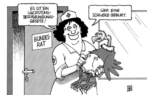 Cartoon: Wachstumsbeschleunigungsgesetz (medium) by Harm Bengen tagged wachstumsbeschleunigungsgesetz,steuer,steuererleichterung,steuerfreibetrag,kinderfreibetrag,mehrwertsteuer,erbschaftssteuer,kind,kindergeld,wachstum,bundesrat,bundesregierung,entbindung,pokern,geburt,hebamme,geier,windeln,familie,nachwuchs,bevölkerung