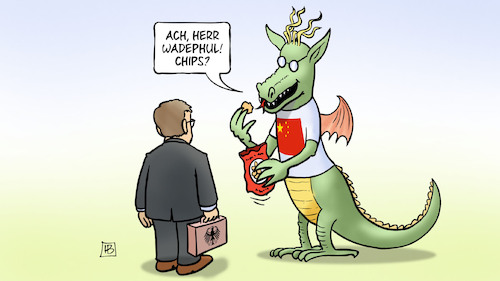 Cartoon: Wadephul in China (medium) by Harm Bengen tagged wadephul,außenminister,deutschland,aktenkoffer,china,chip,rohstoffe,handel,drachen,harm,bengen,cartoon,karikatur,wadephul,außenminister,deutschland,aktenkoffer,china,chip,rohstoffe,handel,drachen,harm,bengen,cartoon,karikatur