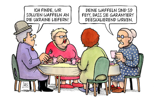 Cartoon: Waffeln (medium) by Harm Bengen tagged waffenlieferungen,waffeln,ukraine,russland,fett,deeskalierend,susemil,kuchen,kaffeekränzchen,harm,bengen,cartoon,karikatur,waffenlieferungen,waffeln,ukraine,russland,fett,deeskalierend,susemil,kuchen,kaffeekränzchen,harm,bengen,cartoon,karikatur