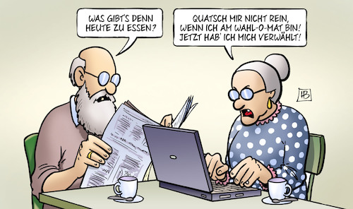 Cartoon: Wahl-O-Mat 2019 (medium) by Harm Bengen tagged essen,wahlomat,2019,computer,internet,europawahl,susemil,harm,bengen,cartoon,karikatur,essen,wahlomat,2019,computer,internet,europawahl,susemil,harm,bengen,cartoon,karikatur