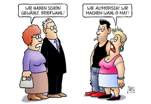 Cartoon: Wahl-O-Mat 2021 (medium) by Harm Bengen tagged briefwahl,altmodisch,wahlomat,wählen,bundestagswahl,proleten,bildungsbürger,harm,bengen,cartoon,karikatur,briefwahl,altmodisch,wahlomat,wählen,bundestagswahl,proleten,bildungsbürger,harm,bengen,cartoon,karikatur