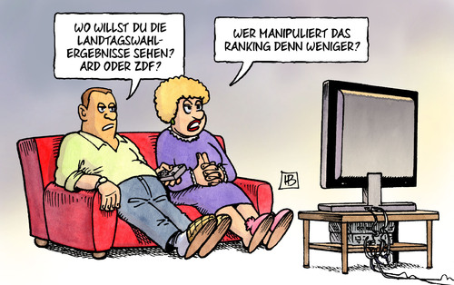 Cartoon: Wahl-Rating (medium) by Harm Bengen tagged landtagswahl,ergebnisse,ard,zdf,ranking,manipuliert,manipulation,rankingshows,harm,bengen,cartoon,karikatur,landtagswahl,ergebnisse,ard,zdf,ranking,manipuliert,manipulation,rankingshows,harm,bengen,cartoon,karikatur