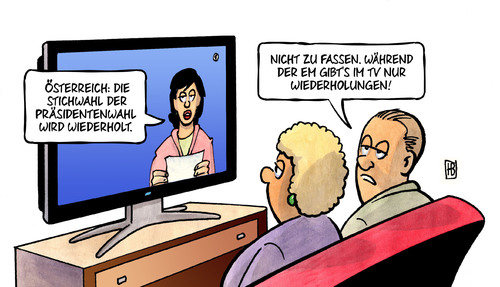 Cartoon: Wahl-Wiederholung (medium) by Harm Bengen tagged wahl,anfechtung,österreich,stichwahl,der,präsidentenwahl,em,tv,wiederholungen,harm,bengen,cartoon,karikatur,wahl,anfechtung,österreich,stichwahl,der,präsidentenwahl,em,tv,wiederholungen,harm,bengen,cartoon,karikatur