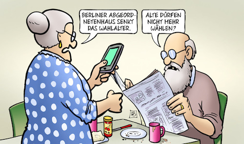 Cartoon: Wahlalter Berlin (medium) by Harm Bengen tagged berliner,abgeordnetenhaus,senkt,wahlalter,alte,wählen,susemil,handy,harm,bengen,cartoon,karikatur,berliner,abgeordnetenhaus,senkt,wahlalter,alte,wählen,susemil,handy,harm,bengen,cartoon,karikatur