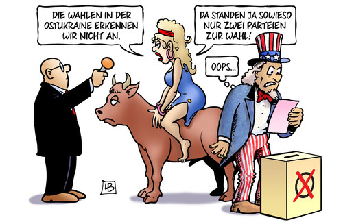 Cartoon: Wahlen Ostukraine-USA (medium) by Harm Bengen tagged wahlen,ostukraine,separatisten,donezk,lugansk,eu,europa,stier,reporter,ukraine,anerkennung,partei,parteien,wahl,kongresswahlen,usa,harm,bengen,cartoon,karikatur,wahlen,ostukraine,separatisten,donezk,lugansk,eu,europa,stier,reporter,ukraine,anerkennung,partei,parteien,wahl,kongresswahlen,usa,harm,bengen,cartoon,karikatur