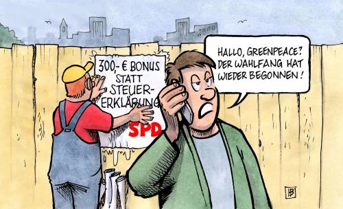 Cartoon: Wahlfang (medium) by Harm Bengen tagged wahlfang,walfang,spd,wahl,wahlen,greenpeace,bonus,steuererklärung
