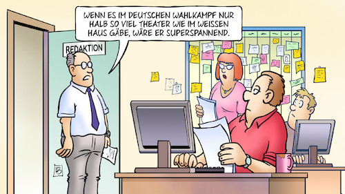 Cartoon: Wahlkampf und Weisses Haus (medium) by Harm Bengen tagged wahlkampf,weisses,haus,bundestagswahl,trump,usa,redaktion,langeweile,spannung,harm,bengen,cartoon,karikatur,wahlkampf,weisses,haus,bundestagswahl,trump,usa,redaktion,langeweile,spannung,harm,bengen,cartoon,karikatur