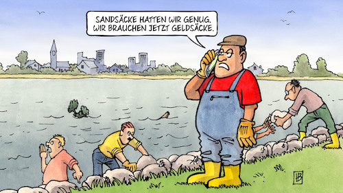 Cartoon: Wasser und Säcke (medium) by Harm Bengen tagged sandsäcke,geldsäcke,hochwasser,klimawandel,klimakatastrophe,starkregen,überschwemmung,flutkatastrophe,harm,bengen,cartoon,karikatur,sandsäcke,geldsäcke,hochwasser,klimawandel,klimakatastrophe,starkregen,überschwemmung,flutkatastrophe,harm,bengen,cartoon,karikatur