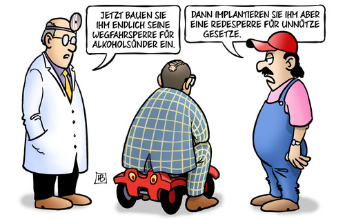 Cartoon: Wegfahrsperre (medium) by Harm Bengen tagged wegfahrsperre,dobrindt,verkehrsminister,alkoholsünder,implantieren,doktor,arzt,redesperre,gesetze,mechaniker,harm,bengen,cartoon,karikatur,wegfahrsperre,dobrindt,verkehrsminister,alkoholsünder,implantieren,doktor,arzt,redesperre,gesetze,mechaniker,harm,bengen,cartoon,karikatur