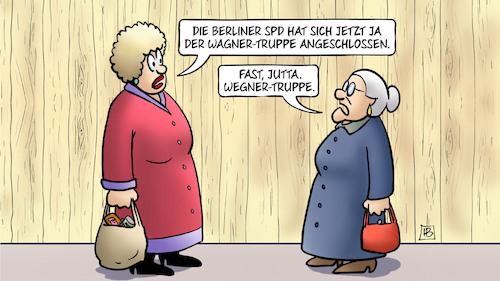 Cartoon: Wegner-Truppe (medium) by Harm Bengen tagged berliner,spd,wahlen,wagner,truppe,jutta,wegner,zaun,susemil,groko,cdu,krieg,ukraine,russland,harm,bengen,cartoon,karikatur,berliner,spd,wahlen,wagner,truppe,jutta,wegner,zaun,susemil,groko,cdu,krieg,ukraine,russland,harm,bengen,cartoon,karikatur