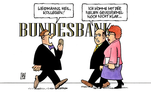 Cartoon: Weidmann (medium) by Harm Bengen tagged weidmann,direktor,bundesbank,weber,nachfolger,gruß,heil,weidmann,direktor,weber,nachfolger,gruß,heil