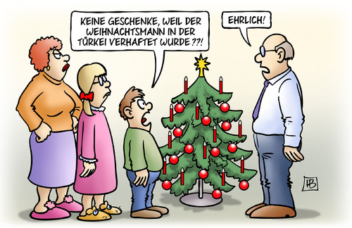 Cartoon: Weihnachten und Türkei (medium) by Harm Bengen tagged geschenke,weihnachtsmann,weihnachten,türkei,verhaftet,kinder,bescherung,tannenbaum,vater,erdogan,putsch,repression,religion,gymasium,istanbul,schule,harm,bengen,cartoon,karikatur,geschenke,weihnachtsmann,weihnachten,türkei,verhaftet,kinder,bescherung,tannenbaum,vater,erdogan,putsch,repression,religion,gymasium,istanbul,schule,harm,bengen,cartoon,karikatur