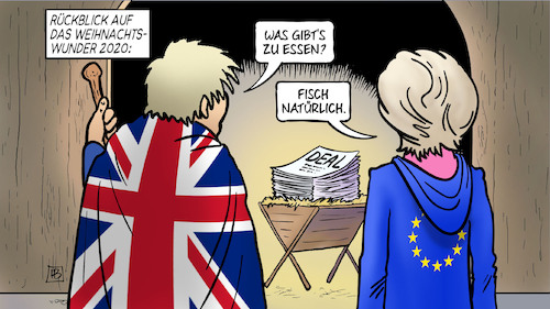 Cartoon: Weihnachtsdeal (medium) by Harm Bengen tagged rückblick,weihnachtsdeal,deal,weihnachtswunder,krippe,brexit,johnson,von,der,leyen,essen,gb,uk,europa,fisch,harm,bengen,cartoon,karikatur,rückblick,weihnachtsdeal,deal,weihnachtswunder,krippe,brexit,johnson,von,der,leyen,essen,gb,uk,europa,fisch,harm,bengen,cartoon,karikatur