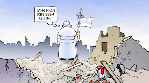 Cartoon: Weisse Fahne (medium) by Harm Bengen tagged papst,franziskus,ukraine,russland,waffenstillstand,verhandlungen,frieden,krieg,trümmer,harm,bengen,cartoon,karikatur,papst,franziskus,ukraine,russland,waffenstillstand,verhandlungen,frieden,krieg,trümmer,harm,bengen,cartoon,karikatur