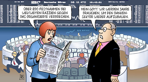 Cartoon: Weltweite Razzia (medium) by Harm Bengen tagged festnahmen,weltweite,razzien,organisiertes,verbrechen,bankensektor,finanzsektor,wirtschaftskriminalität,börse,zeitung,lesen,harm,bengen,cartoon,karikatur,festnahmen,weltweite,razzien,organisiertes,verbrechen,bankensektor,finanzsektor,wirtschaftskriminalität,börse,zeitung,lesen,harm,bengen,cartoon,karikatur