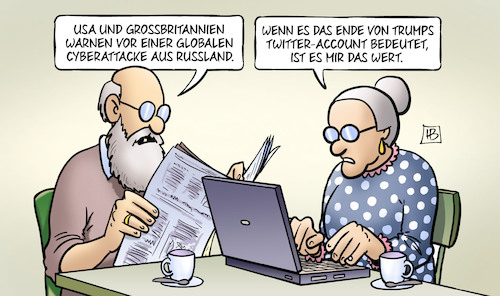 Cartoon: Weltweiter Cyberangriff (medium) by Harm Bengen tagged weltweiter,cyberangriff,usa,gb,uk,geheimdienste,russland,twitter,account,trump,susemil,computer,laptop,harm,bengen,cartoon,karikatur,weltweiter,cyberangriff,usa,gb,uk,geheimdienste,russland,twitter,account,trump,susemil,computer,laptop,harm,bengen,cartoon,karikatur