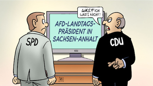 Cartoon: Wer wars? (medium) by Harm Bengen tagged landtagspräsident,sachsen,anhalt,bsw,afd,cdu,spd,monitor,wahl,harm,bengen,cartoon,karikatur,landtagspräsident,sachsen,anhalt,bsw,afd,cdu,spd,monitor,wahl,harm,bengen,cartoon,karikatur