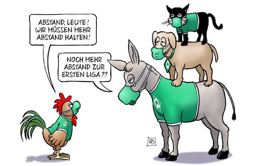 Cartoon: Werder-Abstand (medium) by Harm Bengen tagged abstand,werder,bundesliga,abstieg,mundschutz,fussball,bremer,stadtmusikanten,corona,coronavirus,ansteckung,pandemie,epidemie,krankheit,schaden,harm,bengen,cartoon,karikatur,abstand,werder,bundesliga,abstieg,mundschutz,fussball,bremer,stadtmusikanten,corona,coronavirus,ansteckung,pandemie,epidemie,krankheit,schaden,harm,bengen,cartoon,karikatur