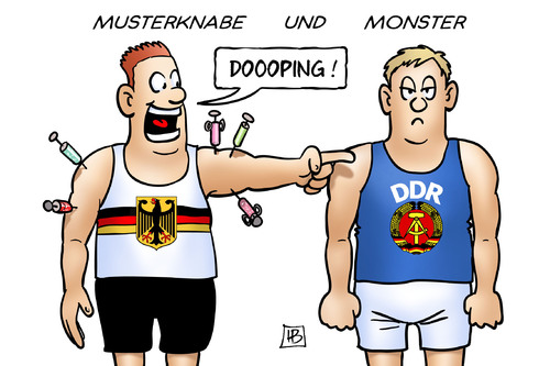 Cartoon: Westdeutsches Doping (medium) by Harm Bengen tagged westdeutschland,brd,ddr,staat,sport,betrug,pharma,forschung,doping,harm,bengen,cartoon,karikatur,westdeutschland,brd,ddr,staat,sport,betrug,pharma,forschung,doping,harm,bengen,cartoon,karikatur