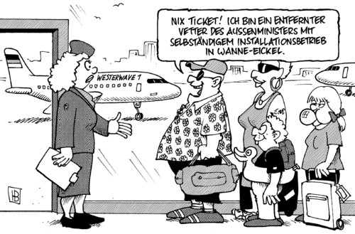 Cartoon: Westerwelles Familienausflug (medium) by Harm Bengen tagged guido westerwelle,familie,ausflug,aussenminister,lebensgefaehrte,bruder,verquickung,spende,verwandte,reisen,guido,westerwelle