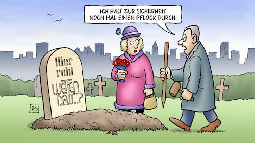 Cartoon: Wetten-Dass-Grab (medium) by Harm Bengen tagged grab,friedhof,pflock,untote,zombies,wetten,dass,gottschalk,tv,fernsehen,show,tradition,harm,bengen,cartoon,karikatur,grab,friedhof,pflock,untote,zombies,wetten,dass,gottschalk,tv,fernsehen,show,tradition,harm,bengen,cartoon,karikatur