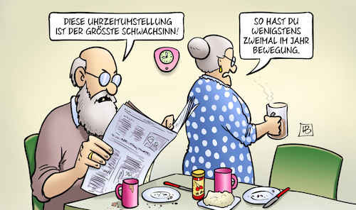 Cartoon: Winterzeit-Bewegung (medium) by Harm Bengen tagged uhrzeitumstellung,schwachsinn,bewegung,winterzeit,susemil,harm,bengen,cartoon,karikatur,uhrzeitumstellung,schwachsinn,bewegung,winterzeit,susemil,harm,bengen,cartoon,karikatur