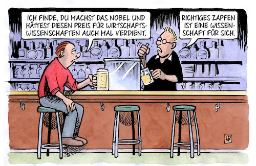 Cartoon: Wirtschaftsnobelpreis 2023 (medium) by Harm Bengen tagged wirtschaftsnobelpreis,wirtschaftswissenschaften,kneipe,wirt,gast,zapfen,wissenschaft,harm,bengen,cartoon,karikatur,wirtschaftsnobelpreis,wirtschaftswissenschaften,kneipe,wirt,gast,zapfen,wissenschaft,harm,bengen,cartoon,karikatur